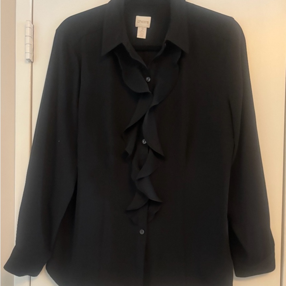 Chico's Black Ruffle Front Blouse